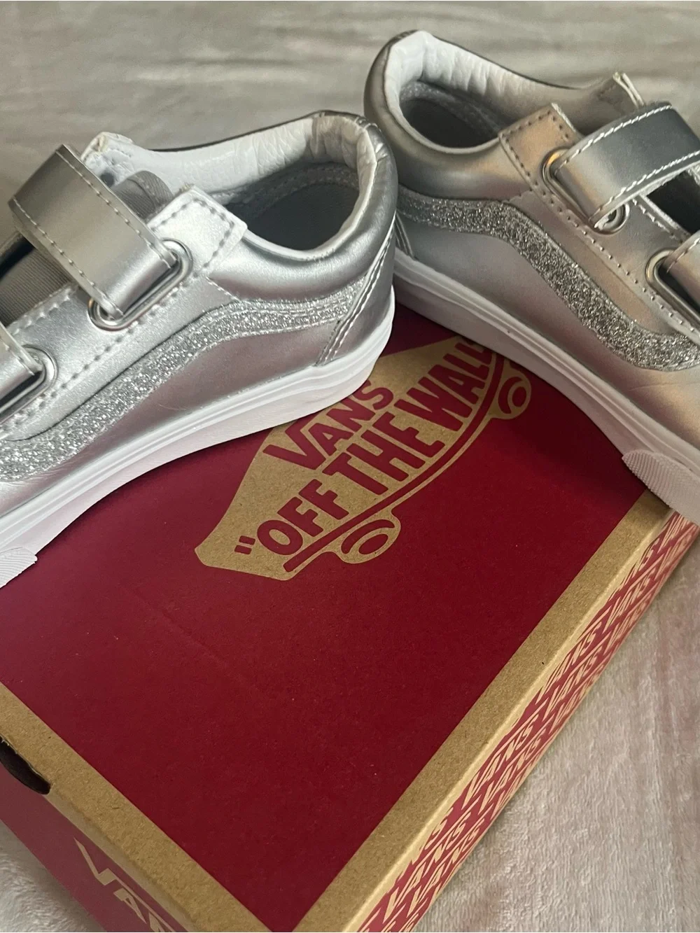 Kids Old Skool Dazzeled Lunar Gray Metallic Silver Glitter Sneakers Sz 2.5~NWB